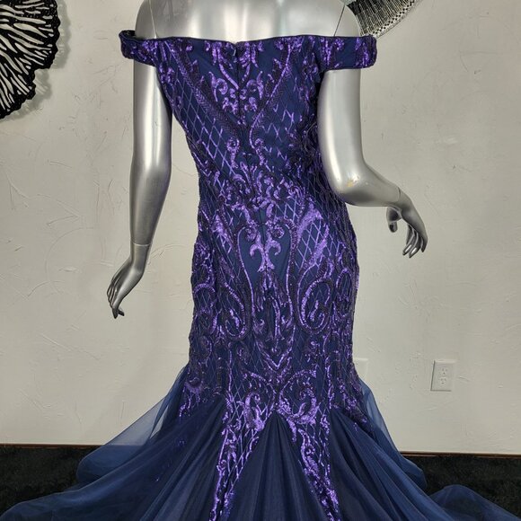 NWT~$695~AVA PRESLEY~8/10~NAVY PURPLE SEQUIN MERMAID PROM PAGEANT FORMAL DRESS - Picture 13 of 16